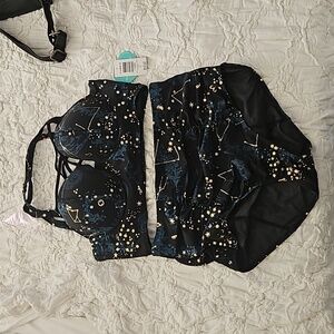 Torrid Astrological Signs Navy Gold Two Piece Strappy High Waist Bikini